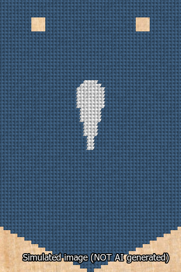 A simulated image of the stitched needlepoint design: Banner 13m Pointed Apostrophe White on Blue. Not A.I. generated.