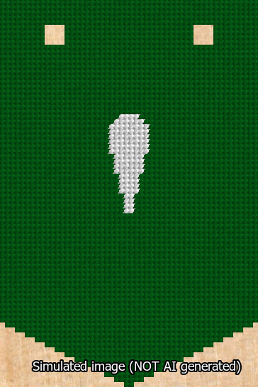 A simulated image of the stitched needlepoint design: Banner 13m Pointed Apostrophe White on Green. Not A.I. generated.