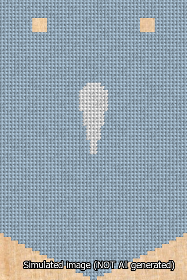A simulated image of the stitched needlepoint design: Banner 13m Pointed Apostrophe White on Light Blue. Not A.I. generated.