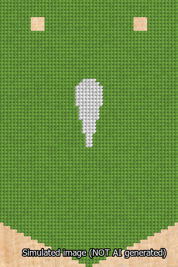 A simulated image of the stitched needlepoint design: Banner 13m Pointed Apostrophe White on Light Green. Not A.I. generated.
