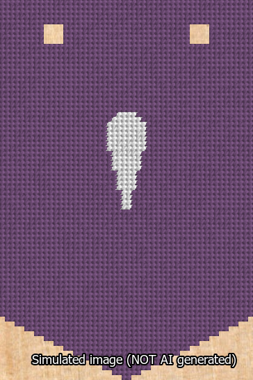 A simulated image of the stitched needlepoint design: Banner 13m Pointed Apostrophe White on Purple. Not A.I. generated.