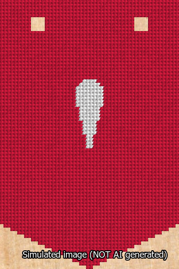 A simulated image of the stitched needlepoint design: Banner 13m Pointed Apostrophe White on Red. Not A.I. generated.