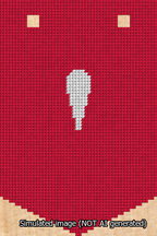 A simulated image of the stitched needlepoint design: Banner 13m Pointed Apostrophe White on Red. Not A.I. generated.
