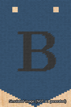 A simulated image of the stitched needlepoint design: Banner 13m Pointed B Black on Blue. Not A.I. generated.