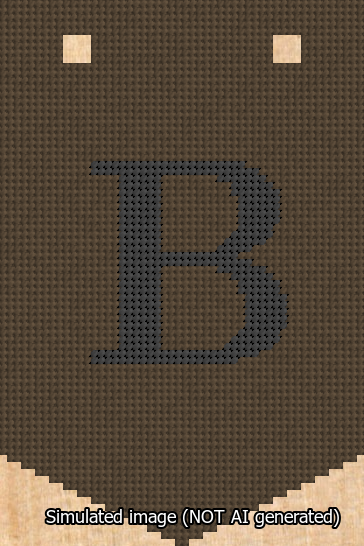 A simulated image of the stitched needlepoint design: Banner 13m Pointed B Black on Brown. Not A.I. generated.