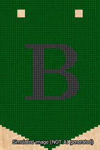 A simulated image of the stitched needlepoint design: Banner 13m Pointed B Black on Green. Not A.I. generated.
