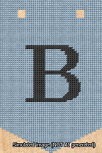 A simulated image of the stitched needlepoint design: Banner 13m Pointed B Black on Light Blue. Not A.I. generated.