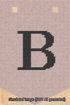 A simulated image of the stitched needlepoint design: Banner 13m Pointed B Black on Pink. Not A.I. generated.