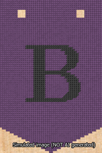 A simulated image of the stitched needlepoint design: Banner 13m Pointed B Black on Purple. Not A.I. generated.