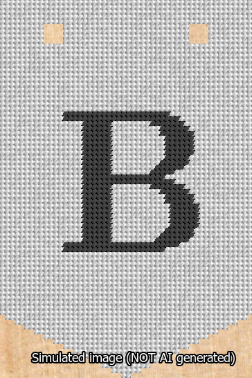 A simulated image of the stitched needlepoint design: Banner 13m Pointed B Black on White. Not A.I. generated.