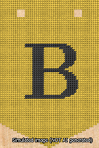 A simulated image of the stitched needlepoint design: Banner 13m Pointed B Black on Yellow. Not A.I. generated.