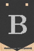A simulated image of the stitched needlepoint design: Banner 13m Pointed B White on Black. Not A.I. generated.