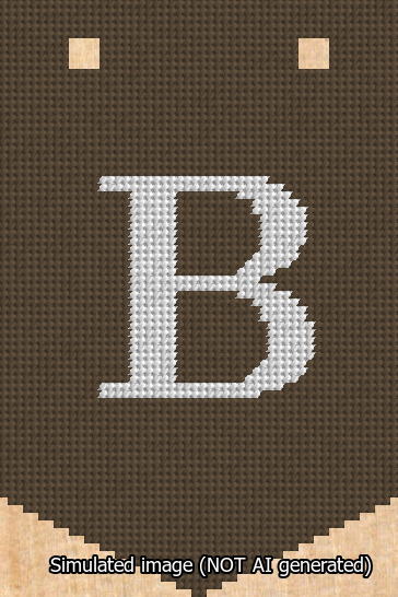 A simulated image of the stitched needlepoint design: Banner 13m Pointed B White on Brown. Not A.I. generated.