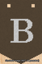 A simulated image of the stitched needlepoint design: Banner 13m Pointed B White on Brown. Not A.I. generated.