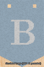 A simulated image of the stitched needlepoint design: Banner 13m Pointed B White on Light Blue. Not A.I. generated.