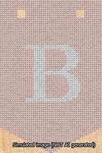 A simulated image of the stitched needlepoint design: Banner 13m Pointed B White on Pink. Not A.I. generated.
