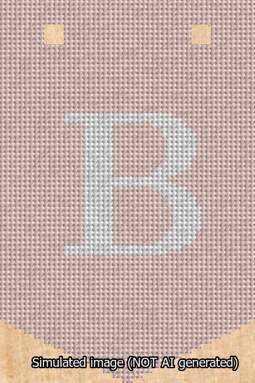 A simulated image of the stitched needlepoint design: Banner 13m Pointed B White on Pink. Not A.I. generated.