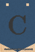 A simulated image of the stitched needlepoint design: Banner 13m Pointed C Black on Blue. Not A.I. generated.