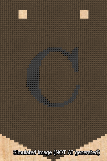 A simulated image of the stitched needlepoint design: Banner 13m Pointed C Black on Brown. Not A.I. generated.