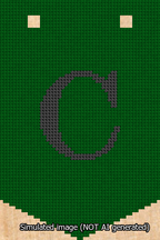 A simulated image of the stitched needlepoint design: Banner 13m Pointed C Black on Green. Not A.I. generated.