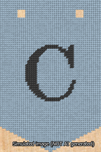 A simulated image of the stitched needlepoint design: Banner 13m Pointed C Black on Light Blue. Not A.I. generated.