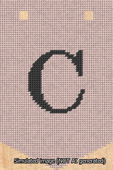 A simulated image of the stitched needlepoint design: Banner 13m Pointed C Black on Pink. Not A.I. generated.