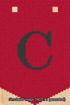 A simulated image of the stitched needlepoint design: Banner 13m Pointed C Black on Red. Not A.I. generated.