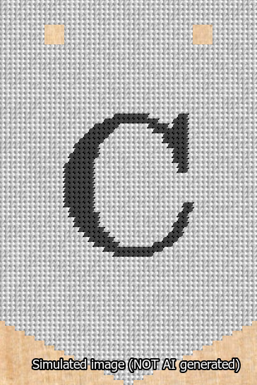 A simulated image of the stitched needlepoint design: Banner 13m Pointed C Black on White. Not A.I. generated.