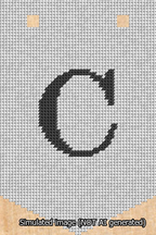 A simulated image of the stitched needlepoint design: Banner 13m Pointed C Black on White. Not A.I. generated.