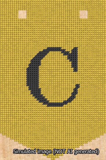 A simulated image of the stitched needlepoint design: Banner 13m Pointed C Black on Yellow. Not A.I. generated.