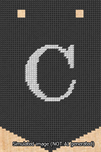 A simulated image of the stitched needlepoint design: Banner 13m Pointed C White on Black. Not A.I. generated.