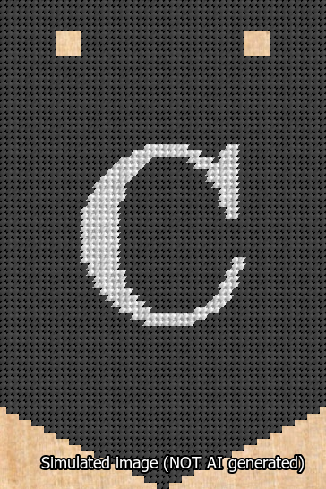 A simulated image of the stitched needlepoint design: Banner 13m Pointed C White on Black. Not A.I. generated.