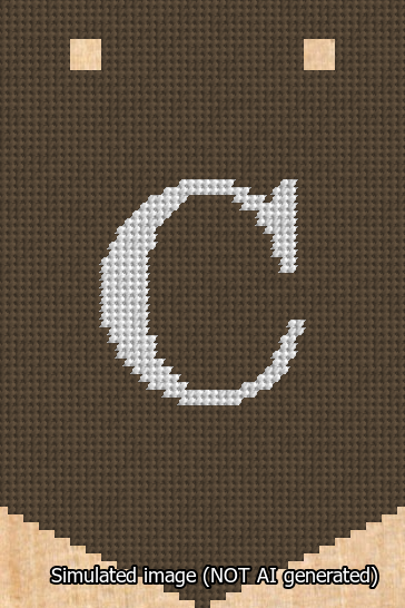 A simulated image of the stitched needlepoint design: Banner 13m Pointed C White on Brown. Not A.I. generated.