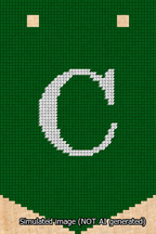 A simulated image of the stitched needlepoint design: Banner 13m Pointed C White on Green. Not A.I. generated.