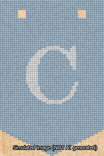 A simulated image of the stitched needlepoint design: Banner 13m Pointed C White on Light Blue. Not A.I. generated.