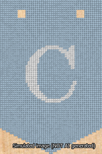 A simulated image of the stitched needlepoint design: Banner 13m Pointed C White on Light Blue. Not A.I. generated.