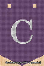 A simulated image of the stitched needlepoint design: Banner 13m Pointed C White on Purple. Not A.I. generated.