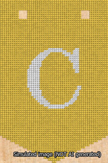 A simulated image of the stitched needlepoint design: Banner 13m Pointed C White on Yellow. Not A.I. generated.