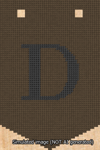 A simulated image of the stitched needlepoint design: Banner 13m Pointed D Black on Brown. Not A.I. generated.