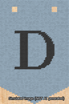 A simulated image of the stitched needlepoint design: Banner 13m Pointed D Black on Light Blue. Not A.I. generated.