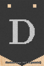 A simulated image of the stitched needlepoint design: Banner 13m Pointed D White on Black. Not A.I. generated.