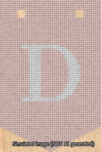 A simulated image of the stitched needlepoint design: Banner 13m Pointed D White on Pink. Not A.I. generated.