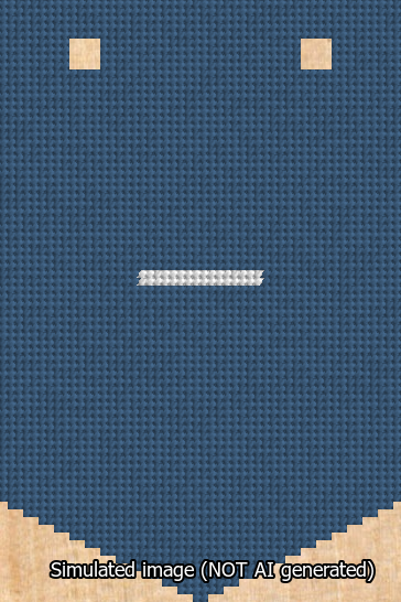 A simulated image of the stitched needlepoint design: Banner 13m Pointed Dash White on Blue. Not A.I. generated.