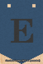 A simulated image of the stitched needlepoint design: Banner 13m Pointed E Black on Blue. Not A.I. generated.