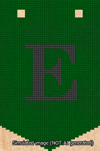 A simulated image of the stitched needlepoint design: Banner 13m Pointed E Black on Green. Not A.I. generated.