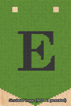 A simulated image of the stitched needlepoint design: Banner 13m Pointed E Black on Light Green. Not A.I. generated.