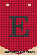 A simulated image of the stitched needlepoint design: Banner 13m Pointed E Black on Red. Not A.I. generated.