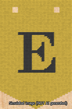 A simulated image of the stitched needlepoint design: Banner 13m Pointed E Black on Yellow. Not A.I. generated.