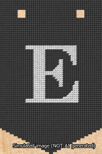 A simulated image of the stitched needlepoint design: Banner 13m Pointed E White on Black. Not A.I. generated.