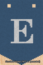 A simulated image of the stitched needlepoint design: Banner 13m Pointed E White on Blue. Not A.I. generated.